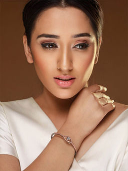 Priyaasi - Floral Ad Studded Rose Gold Silver-Plated Bracelet