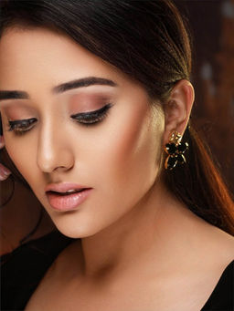 PRITA - Elegant Black Stone Studded Gold-Plated Studs