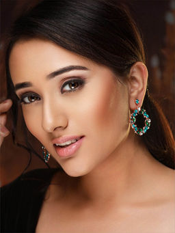 PRITA - Round Multi-Color Stone Studded Rose Gold-Plated Drop Earrings