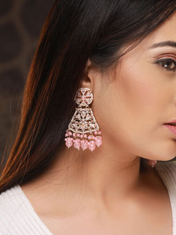 Priyaasi - Pretty Pink Studded Floral Gold-Plated Drop Earrings