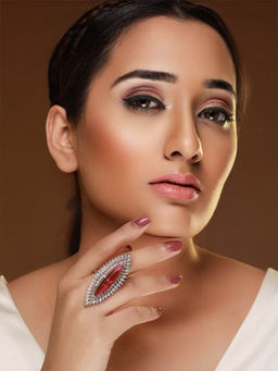 Priyaasi - Pink American Diamond Silver-Plated Cocktail Ring