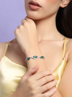 Sohi - Gold Plated Party Designer Stone Bracelet For Women - Green