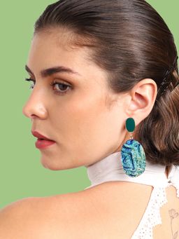 Sohi - Gold Plated Party Designer Stone Drop Earring For Women - Blue