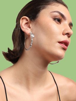 Sohi - Gold Plated Party Designer Stone Hoop Earring For Women - White