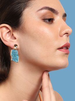 Sohi - Gold Plated Party Designer Stone Drop Earring For Women - Blue