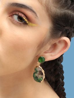 Sohi - Gold Plated Party Designer Stone Drop Earring For Women - Green