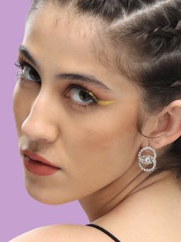 Sohi - Silver Plated Party Designer Stone Drop Earring For Women - Silver