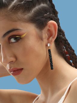 Sohi - Gold Plated Party Designer Stone Drop Earring For Women - Black