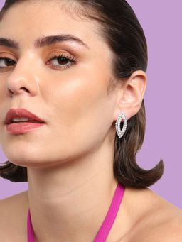 Sohi - Gold Plated Party Designer Stone Drop Earring For Women - Silver