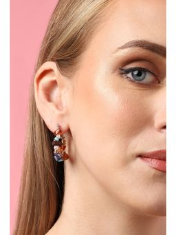 Sohi - Gold Plated Party Designer Stone Hoop Earring For Women - Multi-Color