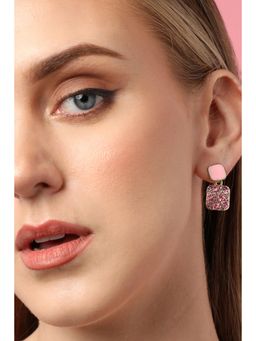 Sohi - Gold Plated Party Designer Stone Drop Earring For Women - pink