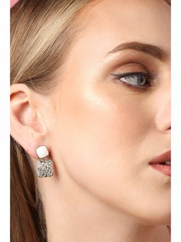 Sohi - Gold Plated Party Designer Stone Drop Earring For Women - White