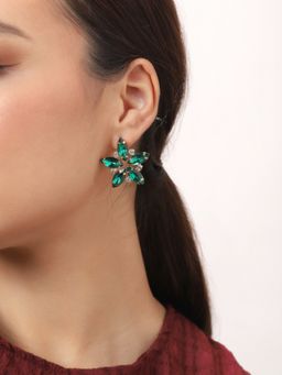 Sohi - Gold Plated Party Designer Stone Stud For Women - Green