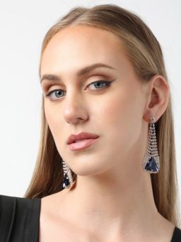 Sohi - Gold Plated Party Designer Stone Drop Earring For Women - Blue