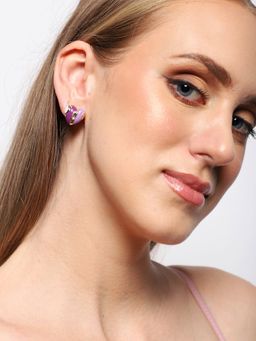 Sohi - Gold Plated Party Designer Stone Stud For Women - Purple