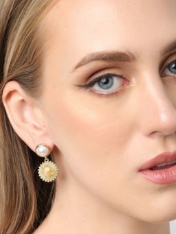 Sohi - Gold Plated Party Designer Stone Drop Earring For Women - Green