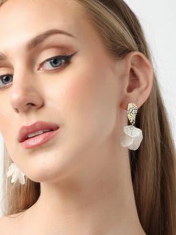 Sohi - Gold Plated Party Designer Stone Drop Earring For Women - White