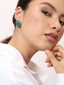 Sohi - Gold Plated Party Designer Stone Stud For Women - Green