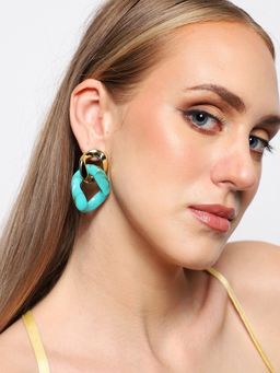 Sohi - Gold Plated Party Designer Drop Earring For Women - Green