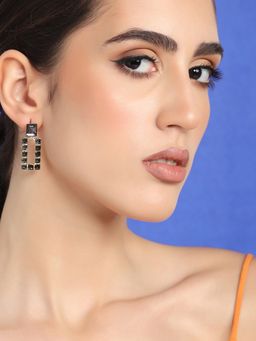 Sohi - Gold Plated Party Designer Stone Drop Earring For Women - Black