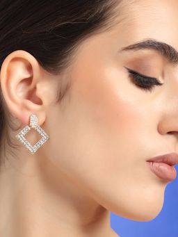 Sohi - Gold Plated Party Designer Stone Drop Earring For Women - Silver