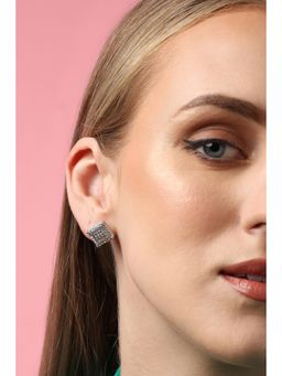 Sohi - Gold Plated Party Designer Stone Stud For Women - Silver