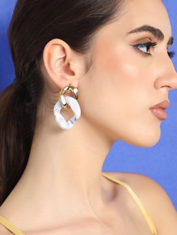 Sohi - Gold Plated Party Designer Drop Earring For Women - Grey