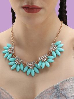 Sohi - Gold Plated Party Designer Stone Necklace For Women - Blue