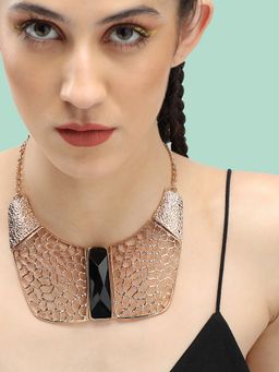 Sohi - Gold Plated Party Designer Stone Necklace For Women - Black