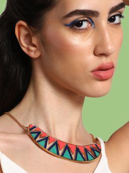 Sohi - Gold Plated Party Designer Stone Necklace For Women - Multi-Color