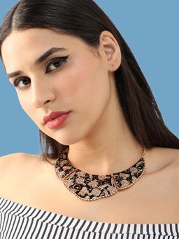 Sohi - Gold Plated Party Designer Stone Necklace For Women -Black