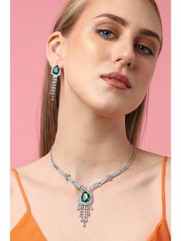 Sohi - Silver Plated Party Designer Stone Necklace and Earring Set For Women - Green