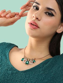 Sohi - Gold Plated Party Designer Stone Necklace For Women - Green