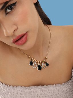 Sohi - Gold Plated Party Designer Stone Necklace For Women - Black