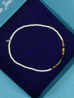 Margento Jewels - 925 Sterling Silver Multi Color Gemstone With Silver Beaded Adjustable Bracelet