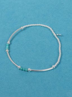 Margento Jewels - 925 Sterling Silver Torquoise with Silver Beaded Adjustable Bracelet