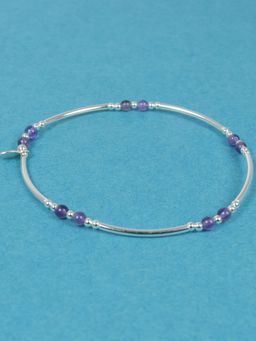 Margento Jewels - 925 Sterling Silver Amethyst and Silver Beaded Adjustable Bracelet