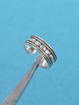 Margento Jewels - 925 Sterling Silver Rectangle with Beaded Line Style Plain Adjustable Toe Ring