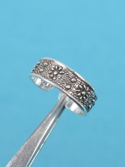 Margento Jewels - 925 Sterling Silver Flower with Beaded Style Plain Adjustable Toe Ring