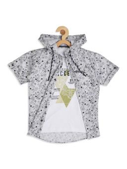 CAVIO - Boy Geometric Printed Half Sleeve Hooded Shirt & T-shirt