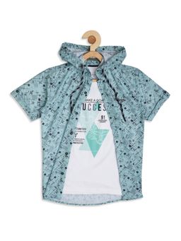 CAVIO - Boy Geometric Printed Half Sleeve Hooded Shirt & T-shirt