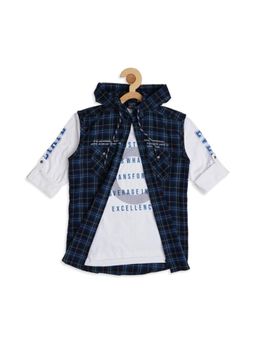 CAVIO - Boys Checks Printed Sleeveless Hooded Jacket & T-shirt
