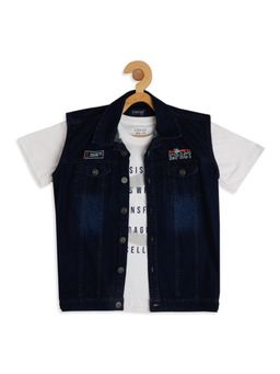 CAVIO - Boys Navy Sleeveless Denim Jacket with Half Sleeve T-shirt