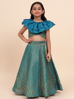 MUD KID - Teal Brocade Lehenga and Choli (Set of 2)