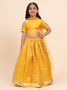 MUD KID - Yellow Brocade Lehenga with Choli and Dupatta (Set of 3)