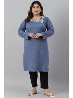 W - Blue Floral Winter Kurta