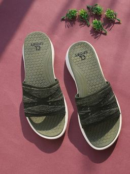 Carlton London - Women Olive Textured Sliders