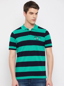 Club York - Men Green Striper Polo Collar T-Shirt