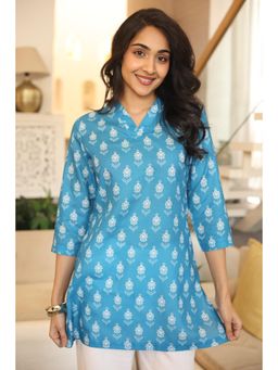 SAY - Blue Floral V-Neck Top for Women