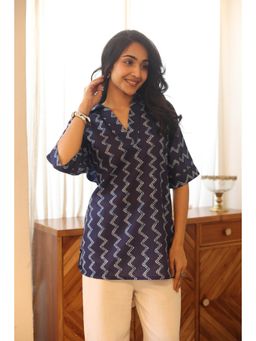 SAY - Navy Blue Geometric Top for Women